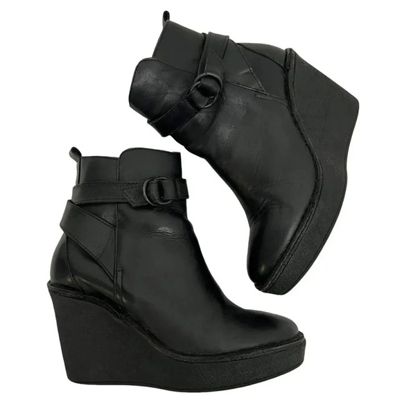 Pierre Hardy Leather Platform Wedge Boots Size 36 Black Ankle Booties Chunky 6US - Picture 1 of 9